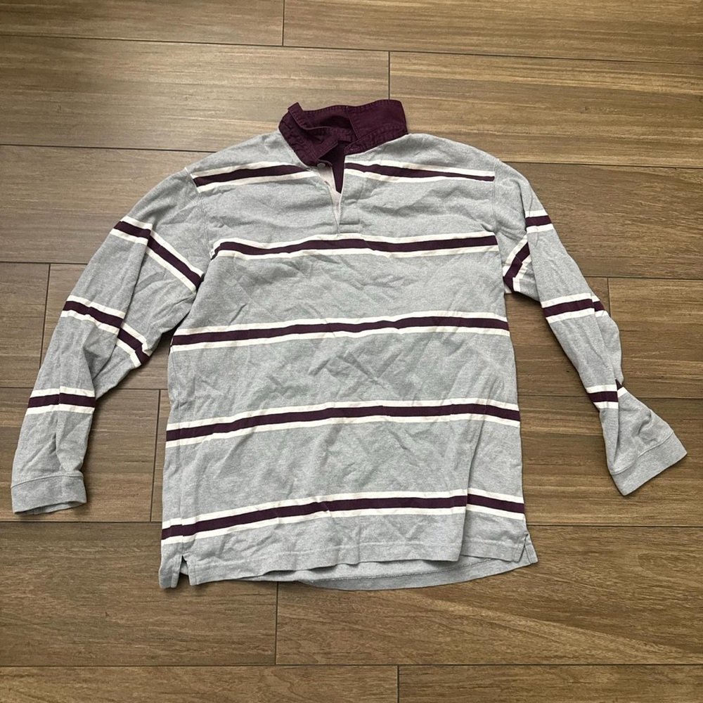 Gray and Burgundy Striped Long Sleeve Shirt